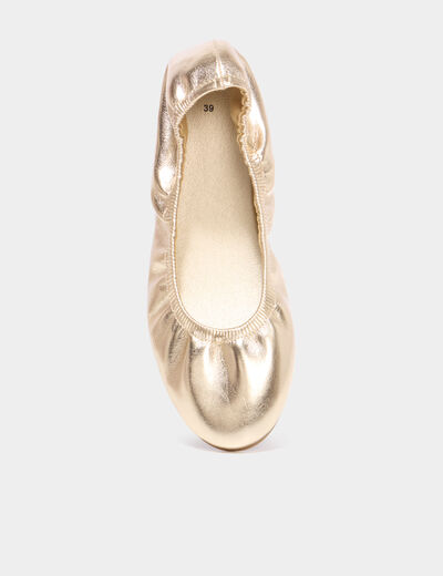 Ballerines &eacute;lastiqu&eacute;es &agrave; bout rond jaune or femme