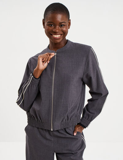 Veste bomber manches longues gris clair femme