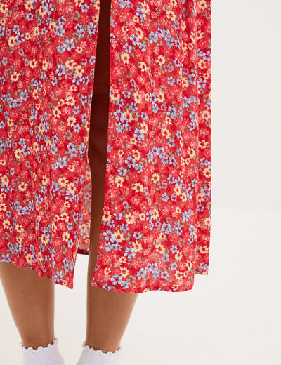 Jupe longue fendue fluide rouge coquelicot femme
