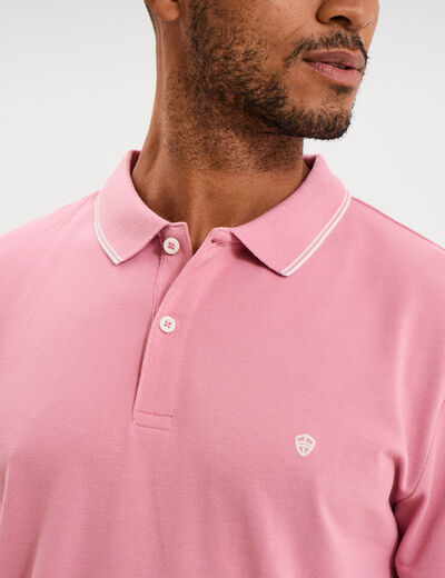 Polo piqu&eacute; coton manches courtes rose homme