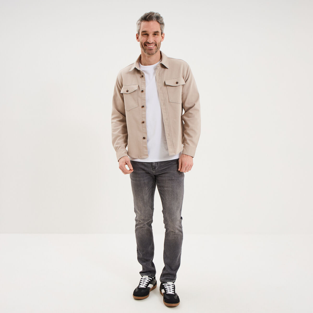 Surchemise droite m&eacute;lange coton stretch gris clair homme
