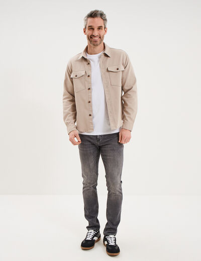 Surchemise droite m&eacute;lange coton stretch gris clair homme