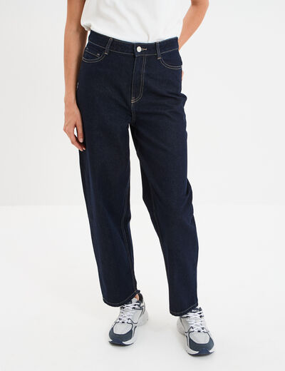 Jean balloon taille haute cropped coton denim brut femme