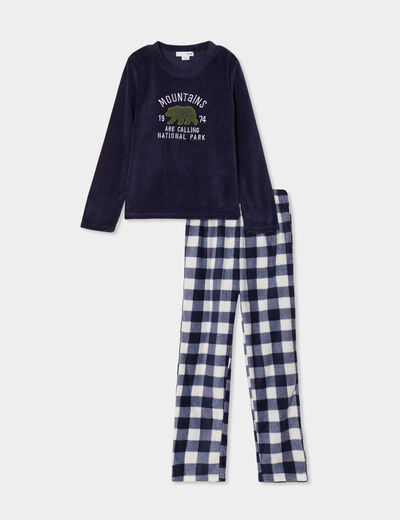 Ensemble pyjama effet polaire pantalon bleu gar&ccedil;on