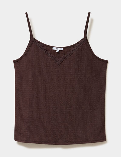D&eacute;bardeur gaufr&eacute; ajust&eacute; col en V marron fonc&eacute; femme