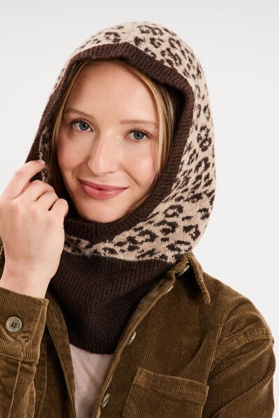 Cagoule en maille tricot sable femme