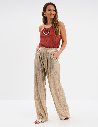 Blouse col bijoux amovible marron cognac femme