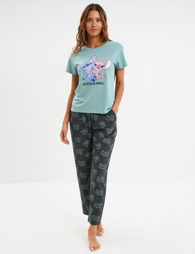 Ensemble pyjama 2 pièces Stitch bleu gris femme
