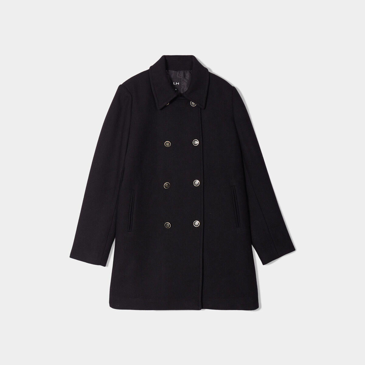 Caban boutonné mi-long noir femme