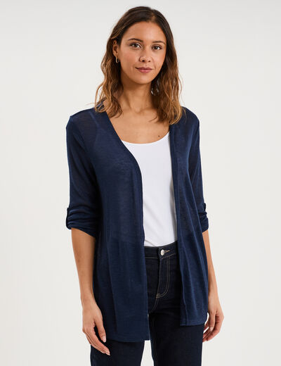 Gilet fin mi long manches 3/4 bleu marine femme