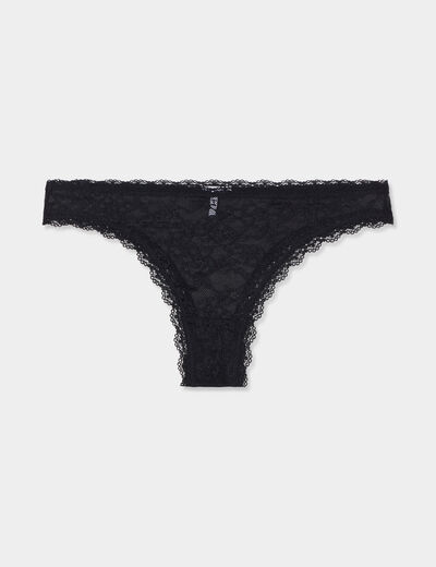 Tanga en dentelle doublure coton noir femme