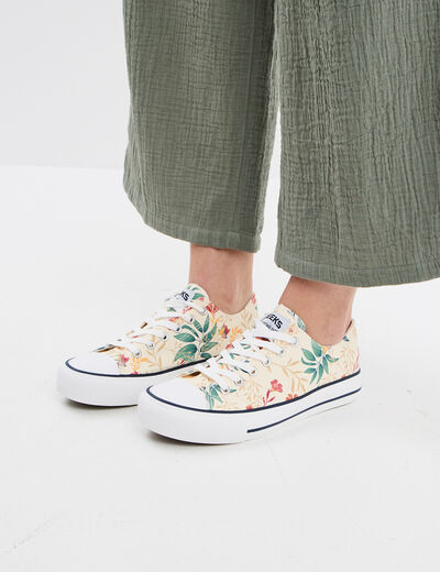 Tennis basses en toile &agrave; lacets multicolore femme