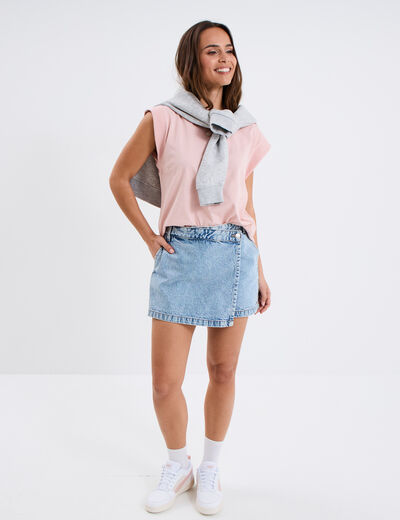 Jupe-short en jean coton denim bleach femme