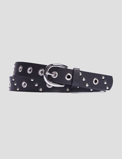 Ceinture à clous et oeillets noir femme