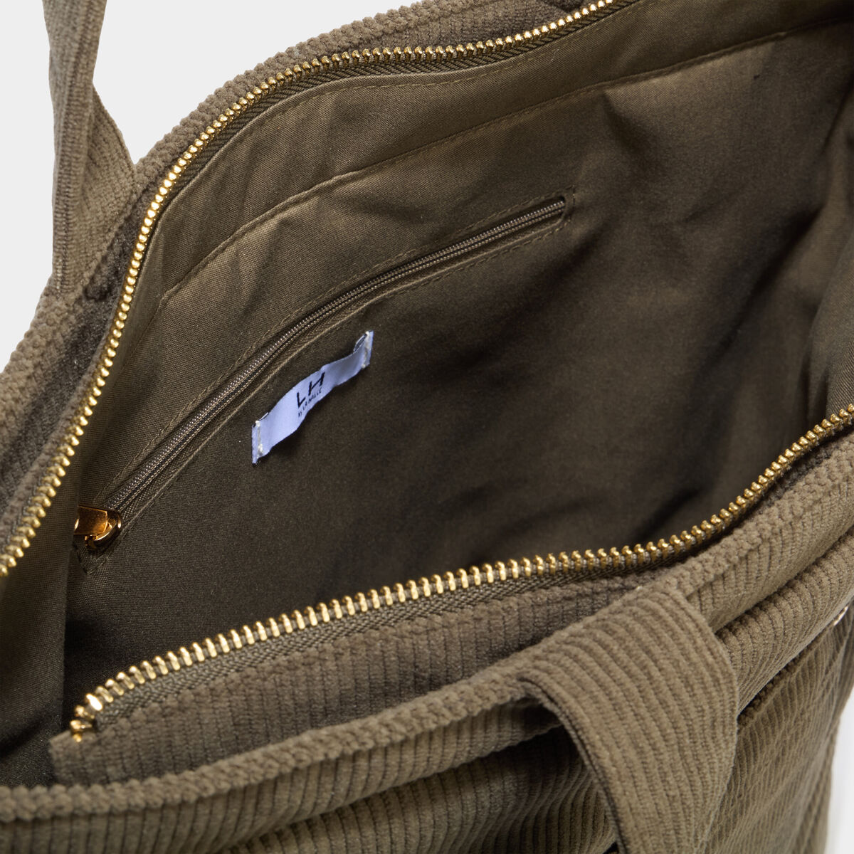 Sac tote bag zipp&eacute; effet velours vert kaki femme