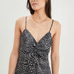 Robe courte évasée satinée col v noir femme