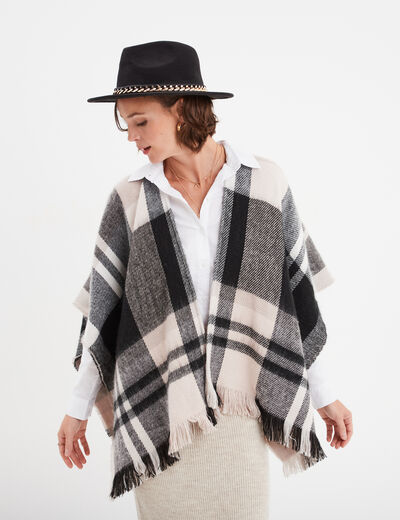 Poncho à franges mi-long noir femme