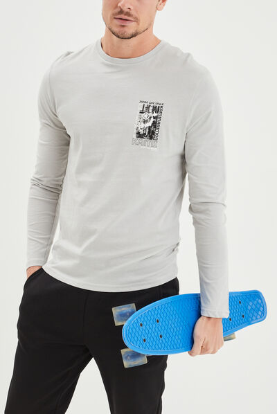 T-shirt droit manches longues Liberto gris clair homme