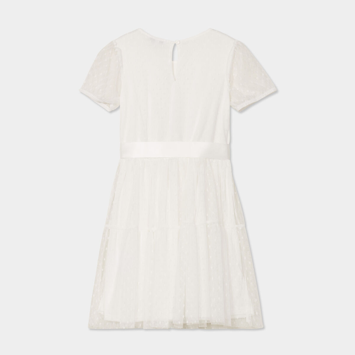 Robe plumetis ceinture satin ivoire fille