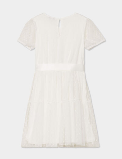 Robe plumetis ceinture satin ivoire fille