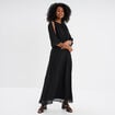 Robe longue manches 3/4 fendues noir femme