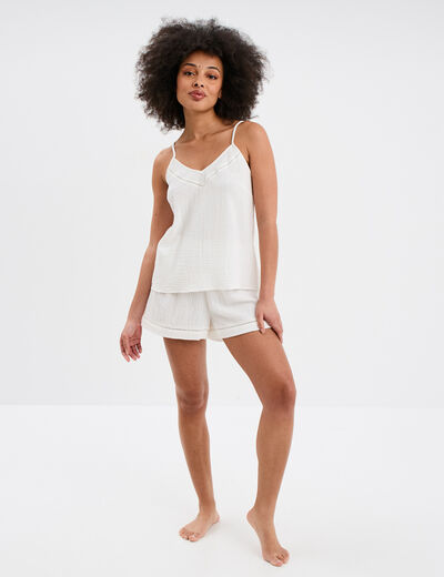 Bas de pyjama short gaze de coton blanc femme
