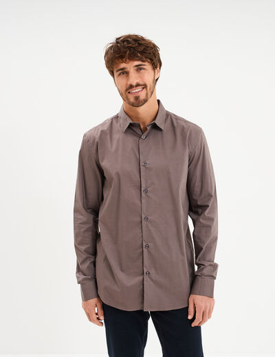 Chemise stretch manches longues gris fonc&eacute; homme