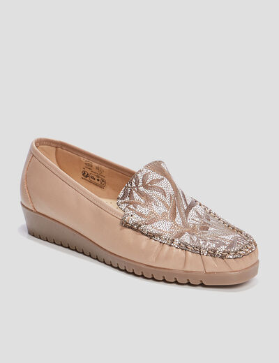 Mocassins en cuir compensés pied large multicolore femme
