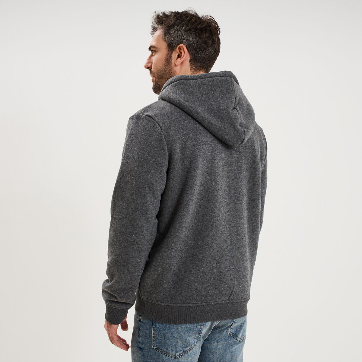 Sweat zipp&eacute; &agrave; capuche doubl&eacute; gris fonc&eacute; homme