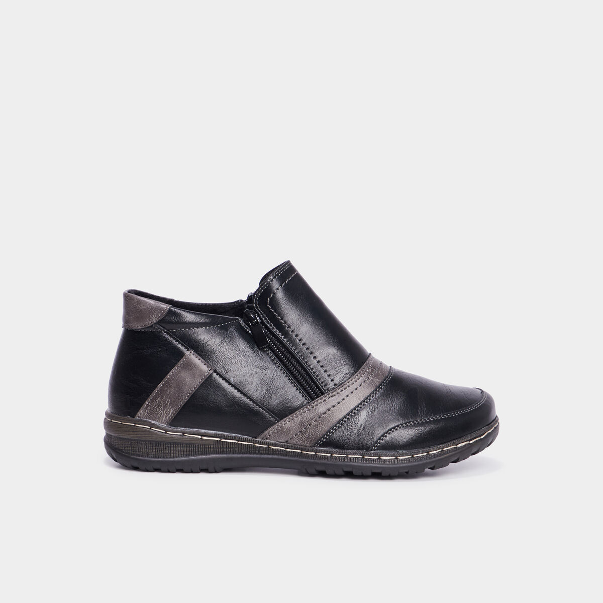 Bottines plates zipp&eacute;es semelles confort noir femme
