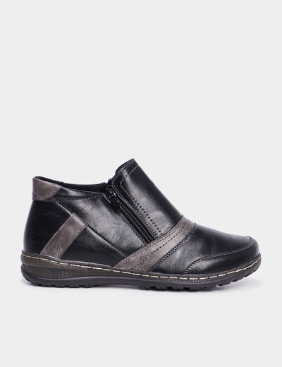 Bottines plates zipp&eacute;es semelles confort noir femme
