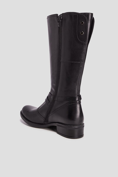 Bottes zippées en cuir noir fille