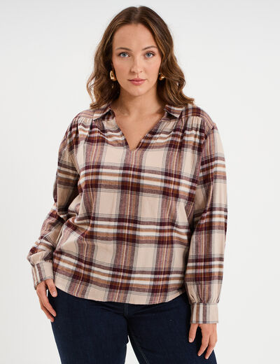 Blouse droite manches longues beige femme grande taille