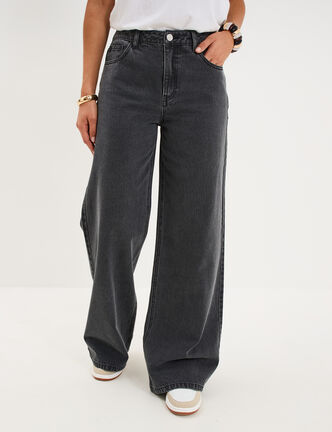 Jeans extra wide leg taille haute denim noir femme