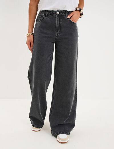 Jeans extra wide leg taille haute denim noir femme