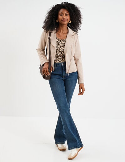 Veste courte esprit biker effet suédine beige femme