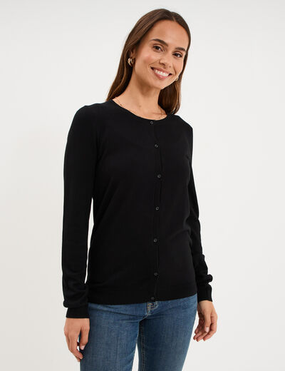 Gilet col rond manches longues noir femme