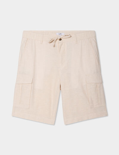 Bermuda cargo en lin mélangé gris clair homme