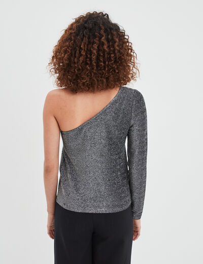 T-shirt asymétrique métallisé ouverture noir femme