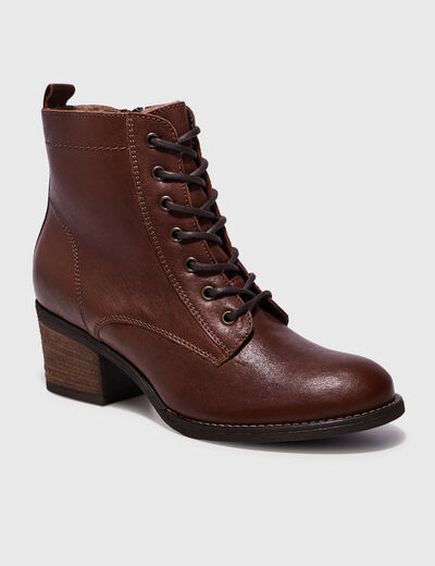 Bottines en cuir à talons carrés marron femme