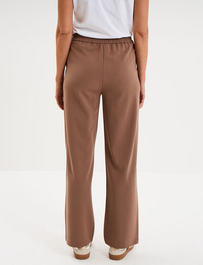 Pantalon droit &agrave; pont taille &eacute;lastiqu&eacute;e marron clair femme