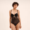 Body padd&eacute; dentelle avec la&ccedil;age noir femme