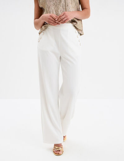 Pantalon droit à pont taille élastiquée blanc femme