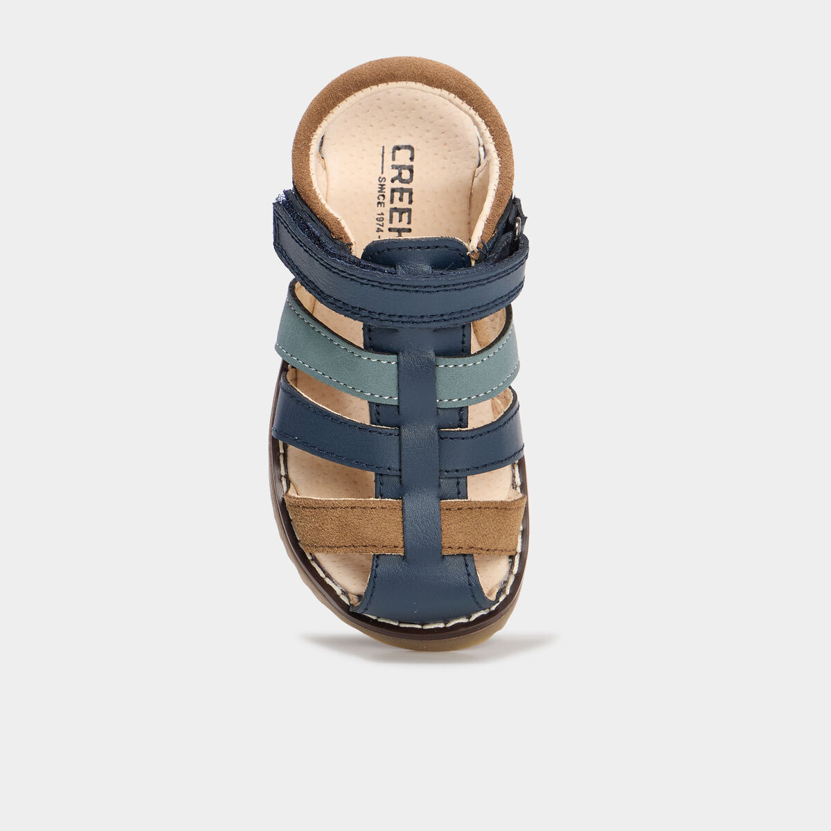 Sandales &agrave; scratchs en cuir bleu marine gar&ccedil;on
