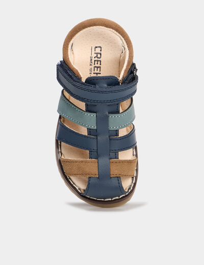 Sandales à scratchs en cuir bleu marine garçon