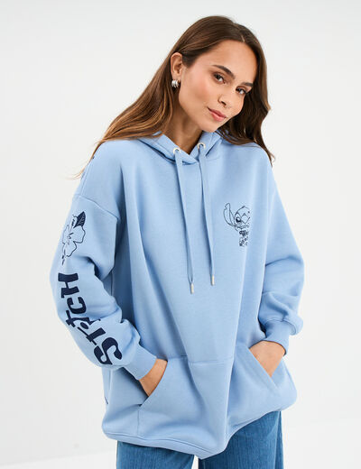 Sweat hoodie oversize à capuche Stitch bleu femme