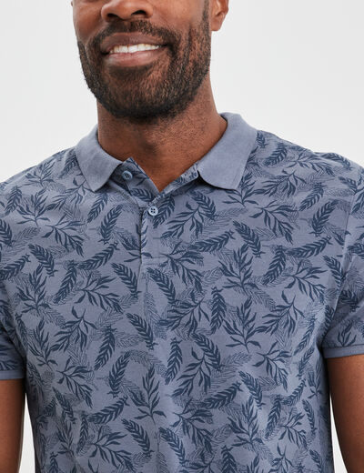 Polo droit manches courtes coton bleu gris homme