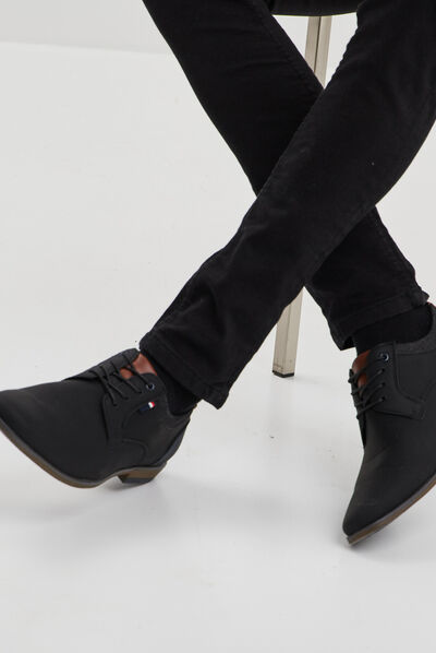 Derbies texturées à lacets bout amande noir homme