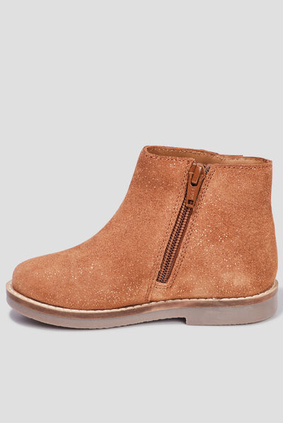 Bottines à volants en cuir camel fille