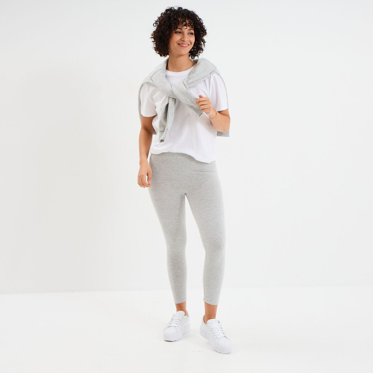Legging 7/8 &egrave;me taille &eacute;lastiqu&eacute;e gris clair femme